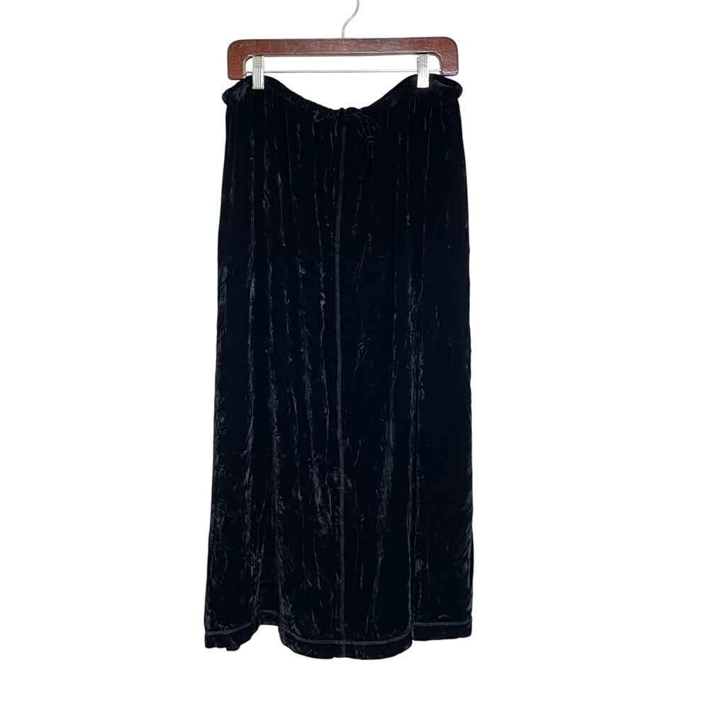 Vintage J. Jill Black Silk Blend Crushed Velvet Tie Waist Midi Skirt Size XLP